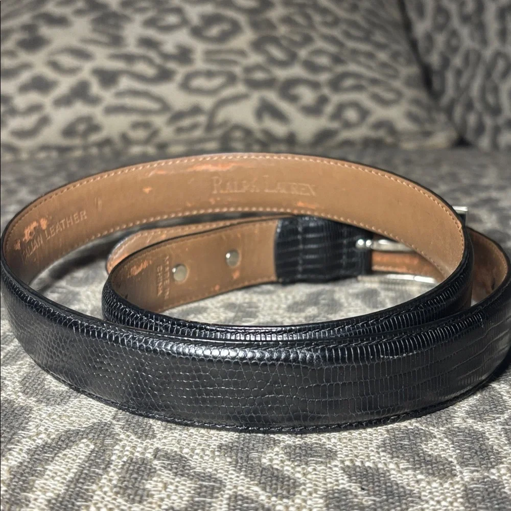 Vintage Ralph Lauren Brown and Black Leather Belt snakeskin embossed classic
